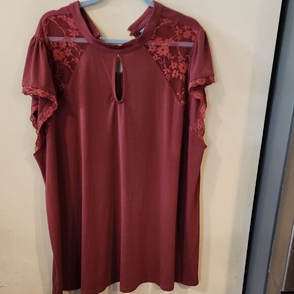 Torrid Red Flutter Sleeve Embellished Blouse EUC - Picture 1 of 5
